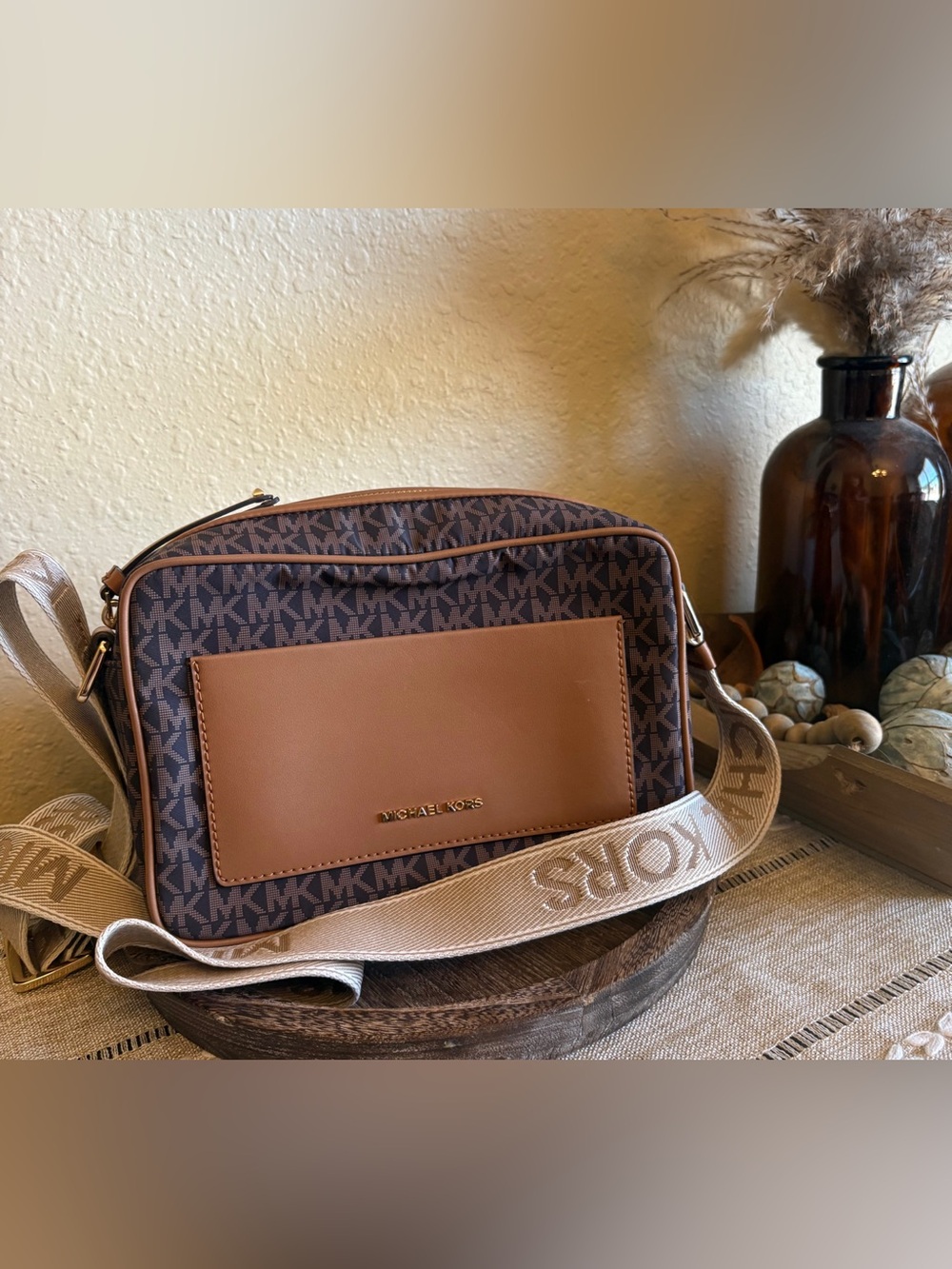 Michael Kors Jet Set Nylon Signature Logo with Contrast Trim Crossbody Bag